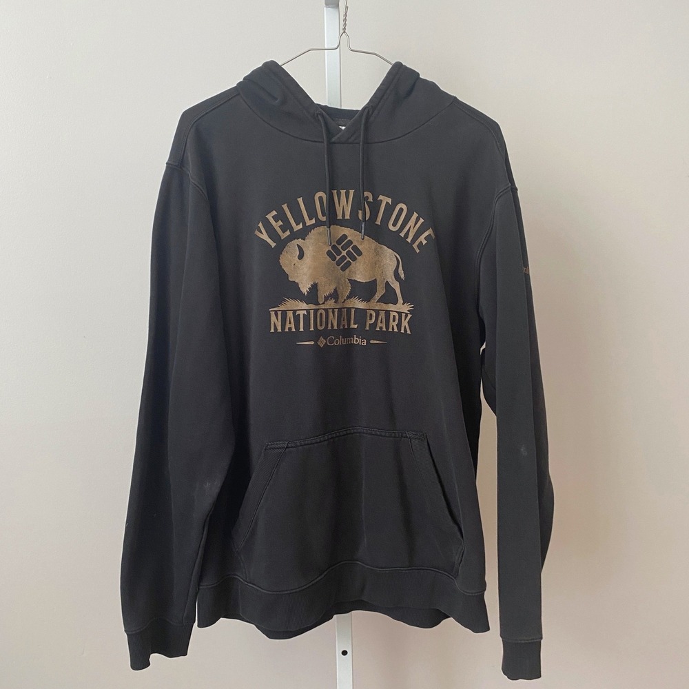 Columbia Yellowstone Graphic Hoodie Sweatshirt sz L Black Streetwear Outdoors